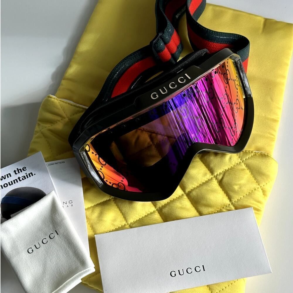 NEW Gucci SKI Mask ZEISS Lens GG1210S 003 Green MultiColor Red Unisex - Picture 10 of 11